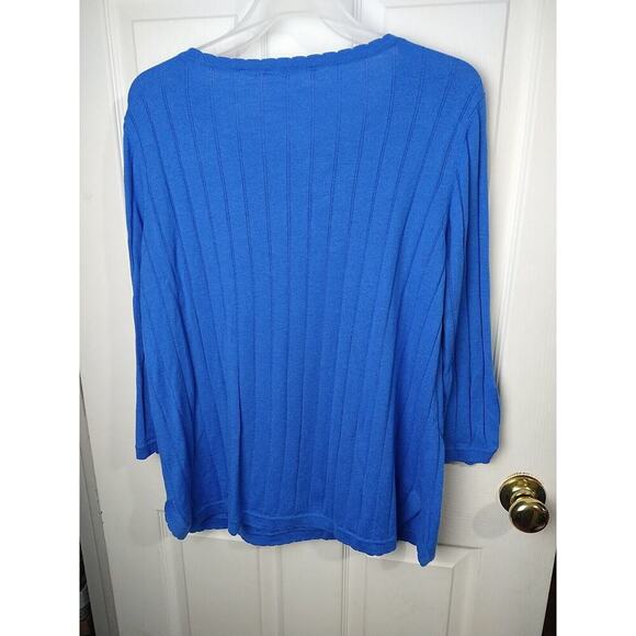 Soft Surroundings Woman L Sweater Blue Pullover Button Sleeve Scalloped Trim... - Picture 10 of 10